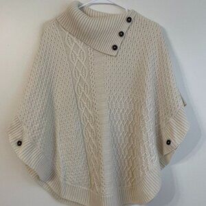 Talbots Woven Knit Poncho Shawl in Cream - Small